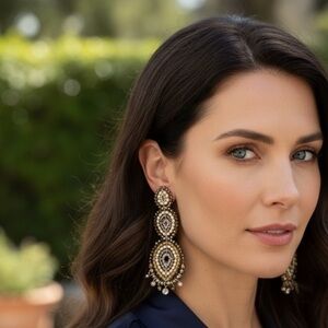 Gold and Brown Crystal and Glass Bead Dangling Earrings